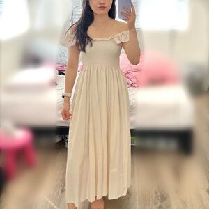 NEW Cotton Ivory/Cream Ruffle Smocked Midi Dress